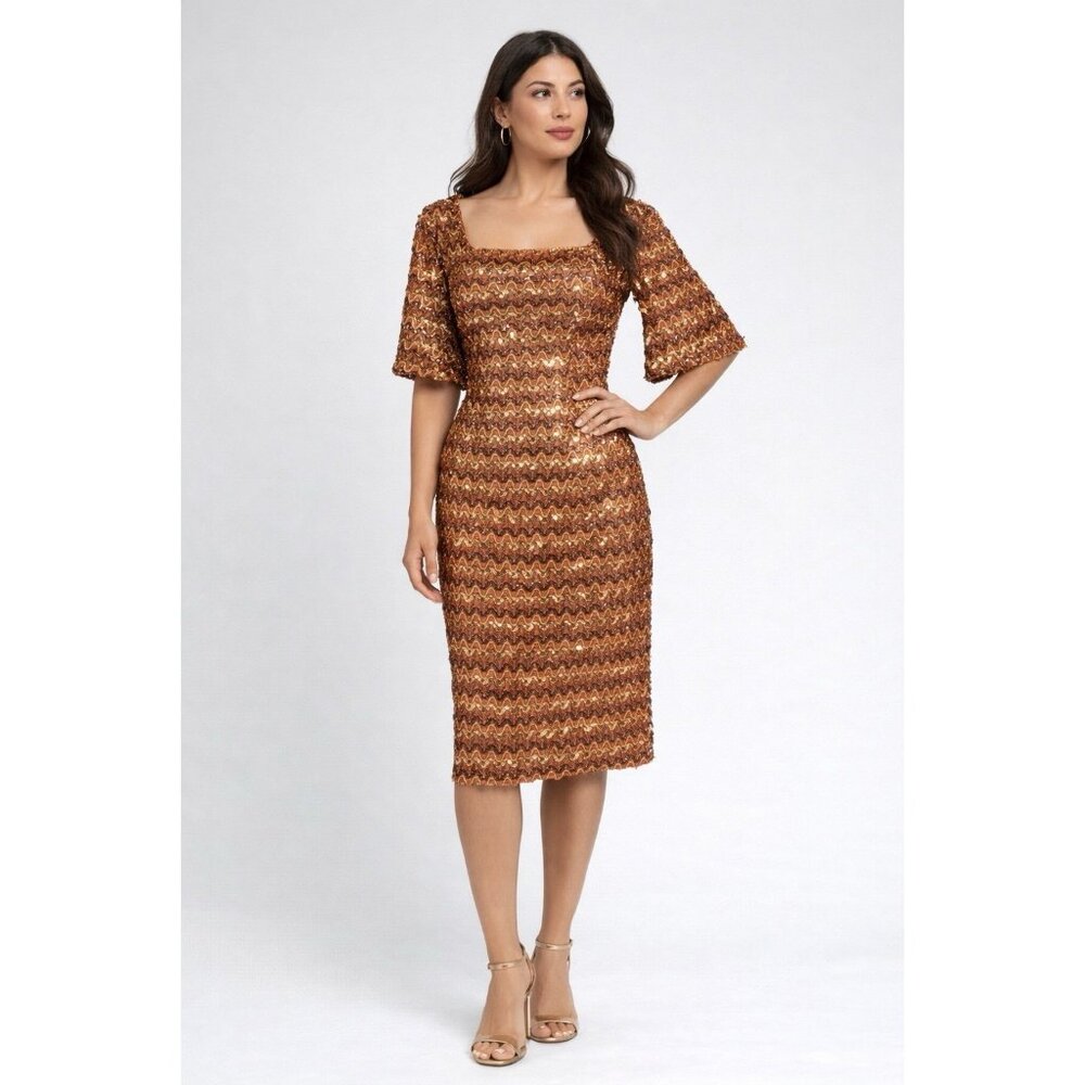 Handmade Sequin Beaded Dress Copper Gold Midi Artisan Evening Boho